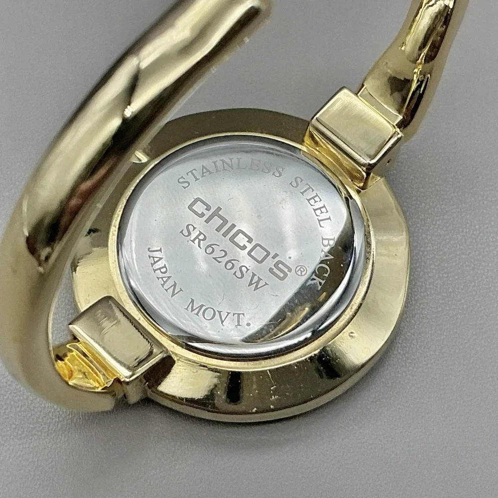 Chico's Watch Womens Gold Tone Bangle Bracelet Beige Dial Analog NEW BATTERY